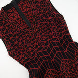 Alaïa Black and Red Geometric Knit Sleeveless A-Line Midi Dress with V-Neckline Size FR 42 (UK 14)