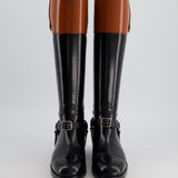 *FIRE PRICE* Gucci Black & Brown Equestrian Buckle-Detailed Two-Tone Leather Boots Size EU 36.5 RRP £1,020