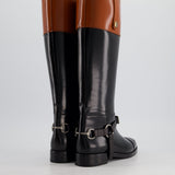 *FIRE PRICE* Gucci Black & Brown Equestrian Buckle-Detailed Two-Tone Leather Boots Size EU 36.5 RRP £1,020