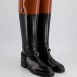 *FIRE PRICE* Gucci Black & Brown Equestrian Buckle-Detailed Two-Tone Leather Boots Size EU 36.5 RRP £1,020