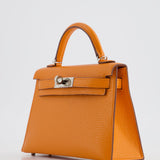 Hermès Mini Kelly II 20cm Verso Bag in Orange H Chèvre and Gold Leather with Palladium Hardware