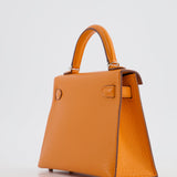 Hermès Mini Kelly II 20cm Verso Bag in Orange H Chèvre and Gold Leather with Palladium Hardware