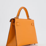 Hermès Mini Kelly II 20cm Verso Bag in Orange H Chèvre and Gold Leather with Palladium Hardware