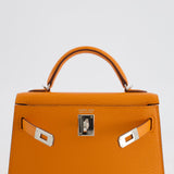 Hermès Mini Kelly II 20cm Verso Bag in Orange H Chèvre and Gold Leather with Palladium Hardware