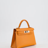 Hermès Mini Kelly II 20cm Verso Bag in Orange H Chèvre and Gold Leather with Palladium Hardware