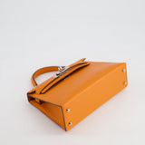 Hermès Mini Kelly II 20cm Verso Bag in Orange H Chèvre and Gold Leather with Palladium Hardware