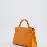 Hermès Mini Kelly II 20cm Verso Bag in Orange H Chèvre and Gold Leather with Palladium Hardware