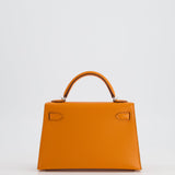 Hermès Mini Kelly II 20cm Verso Bag in Orange H Chèvre and Gold Leather with Palladium Hardware