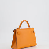 Hermès Mini Kelly II 20cm Verso Bag in Orange H Chèvre and Gold Leather with Palladium Hardware