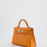 Hermès Mini Kelly II 20cm Verso Bag in Orange H Chèvre and Gold Leather with Palladium Hardware