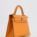 Hermès Mini Kelly II 20cm Verso Bag in Orange H Chèvre and Gold Leather with Palladium Hardware