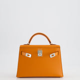 Hermès Mini Kelly II 20cm Verso Bag in Orange H Chèvre and Gold Leather with Palladium Hardware