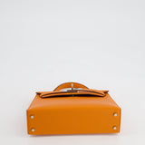 Hermès Mini Kelly II 20cm Verso Bag in Orange H Chèvre and Gold Leather with Palladium Hardware