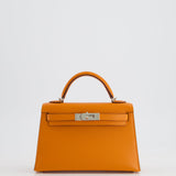 Hermès Mini Kelly II 20cm Verso Bag in Orange H Chèvre and Gold Leather with Palladium Hardware