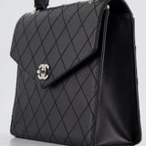 Chanel Vintage Black Top Handle Bag in Caviar Leather with Silver Hardware