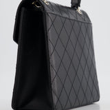 Chanel Vintage Black Top Handle Bag in Caviar Leather with Silver Hardware