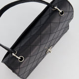 Chanel Vintage Black Top Handle Bag in Caviar Leather with Silver Hardware