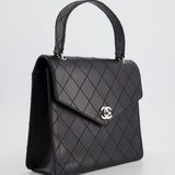 Chanel Vintage Black Top Handle Bag in Caviar Leather with Silver Hardware