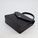 Chanel Vintage Black Top Handle Bag in Caviar Leather with Silver Hardware