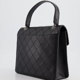 Chanel Vintage Black Top Handle Bag in Caviar Leather with Silver Hardware