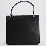 Chanel Vintage Black Top Handle Bag in Caviar Leather with Silver Hardware