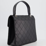 Chanel Vintage Black Top Handle Bag in Caviar Leather with Silver Hardware