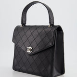 Chanel Vintage Black Top Handle Bag in Caviar Leather with Silver Hardware