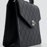 Chanel Vintage Black Top Handle Bag in Caviar Leather with Silver Hardware