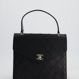 Chanel Vintage Black Top Handle Bag in Caviar Leather with Silver Hardware