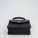 Chanel Vintage Black Top Handle Bag in Caviar Leather with Silver Hardware