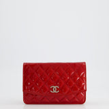 Chanel Red Metallic Wallet on Chain Bag in Patent Leather with Silver Hardware