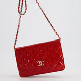 Chanel Red Metallic Wallet on Chain Bag in Patent Leather with Silver Hardware