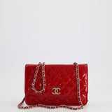 Chanel Red Metallic Wallet on Chain Bag in Patent Leather with Silver Hardware