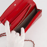 Chanel Red Metallic Wallet on Chain Bag in Patent Leather with Silver Hardware