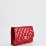 Chanel Red Metallic Wallet on Chain Bag in Patent Leather with Silver Hardware