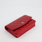 Chanel Red Metallic Wallet on Chain Bag in Patent Leather with Silver Hardware