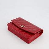 Chanel Red Metallic Wallet on Chain Bag in Patent Leather with Silver Hardware