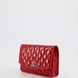 Chanel Red Metallic Wallet on Chain Bag in Patent Leather with Silver Hardware