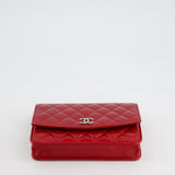 Chanel Red Metallic Wallet on Chain Bag in Patent Leather with Silver Hardware