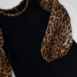 Dolce & Gabbana Black Dress with Leopard Silk Sleeves and Collar Size IT 42 (UK 10) RRP £1,450