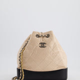 Chanel Nude, Black Mini Gabrielle Backpack in Aged Calfskin Leather with Ruthenium & Brushed Gold Hardware