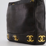 Chanel Vintage Black Small Tote Bag in Lambskin Leather with Gold CC Logos