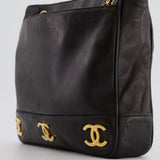 Chanel Vintage Black Small Tote Bag in Lambskin Leather with Gold CC Logos