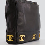 Chanel Vintage Black Small Tote Bag in Lambskin Leather with Gold CC Logos