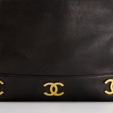 Chanel Vintage Black Small Tote Bag in Lambskin Leather with Gold CC Logos