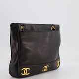 Chanel Vintage Black Small Tote Bag in Lambskin Leather with Gold CC Logos