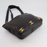 Chanel Vintage Black Small Tote Bag in Lambskin Leather with Gold CC Logos