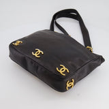 Chanel Vintage Black Small Tote Bag in Lambskin Leather with Gold CC Logos