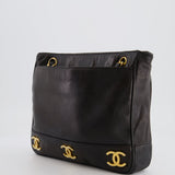 Chanel Vintage Black Small Tote Bag in Lambskin Leather with Gold CC Logos