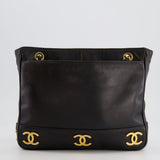 Chanel Vintage Black Small Tote Bag in Lambskin Leather with Gold CC Logos